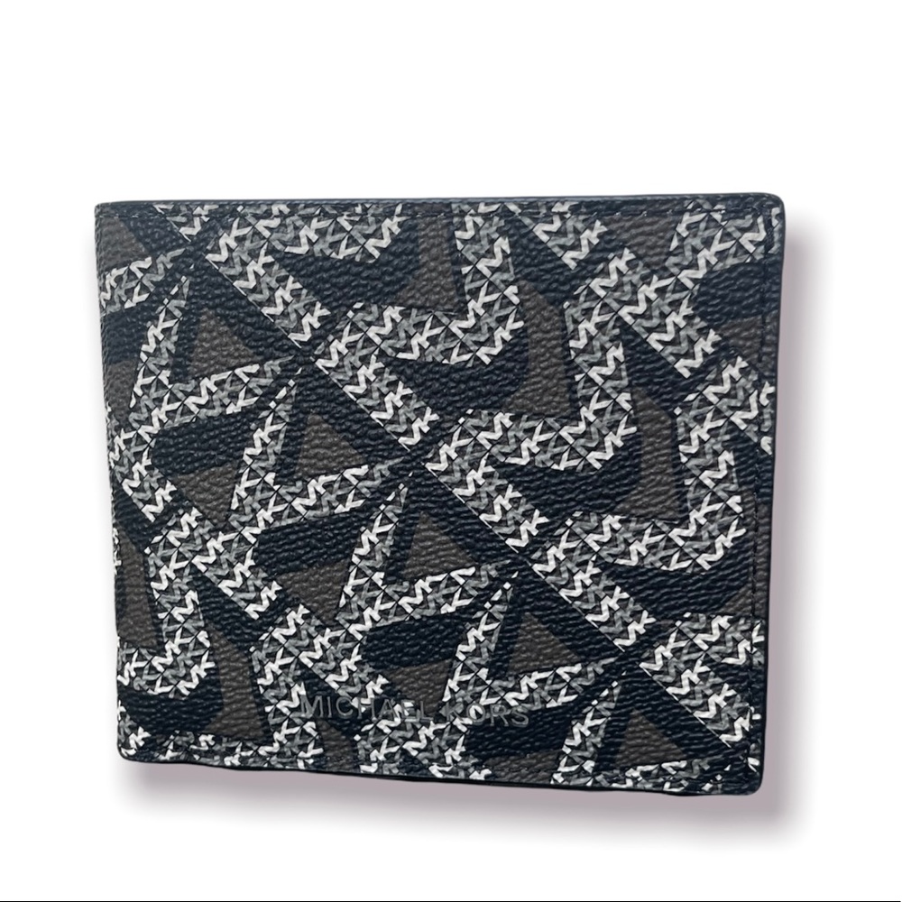 Michael Kors men’s Cooper billfold wallet green MK print logo